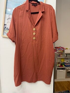 Primark Rust Button-Front Short Sleeve Tunic Dress